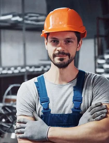 Electrician with orange hard hat